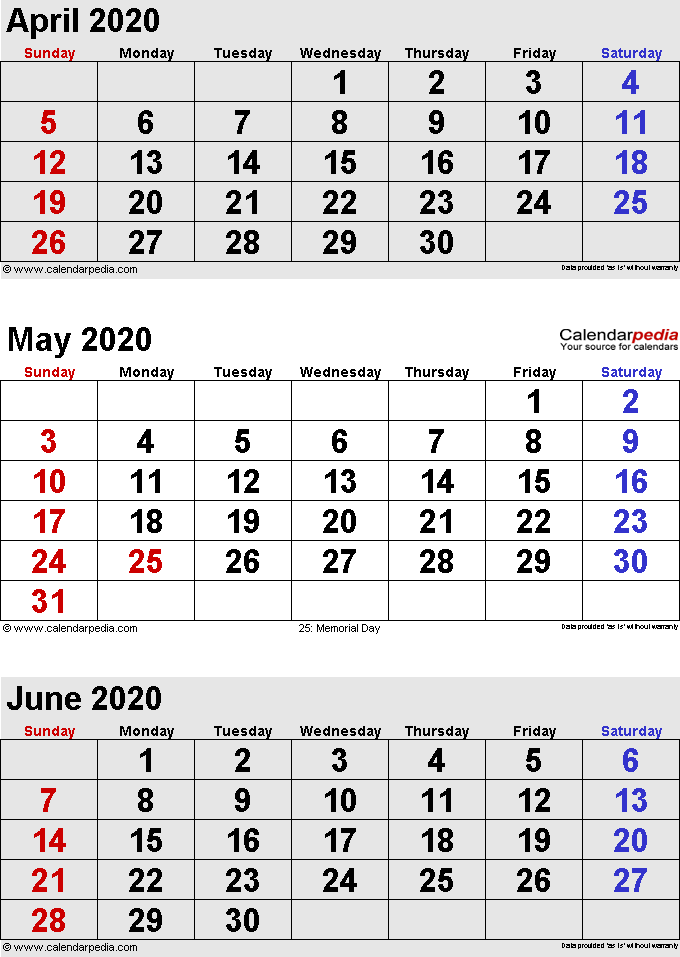 May 2020 Calendar Printable Template PDF Word Excel 