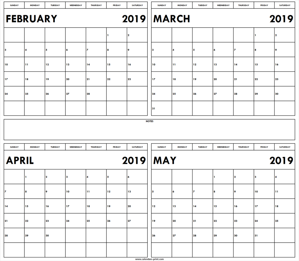 Month Of February March April May 2019 Calendar Free Calendar 