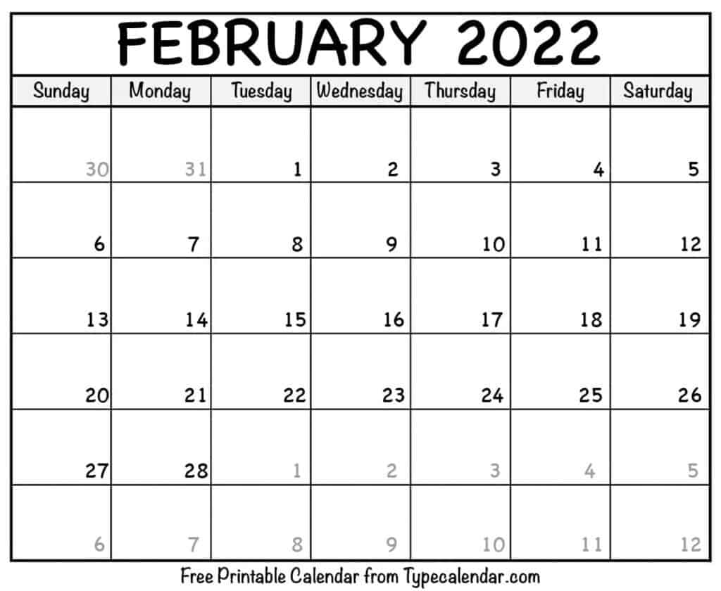 National Holiday Annual Calendar February 2022 Calendar Printable Free 