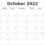 October 2022 Blank Monthly Calendar