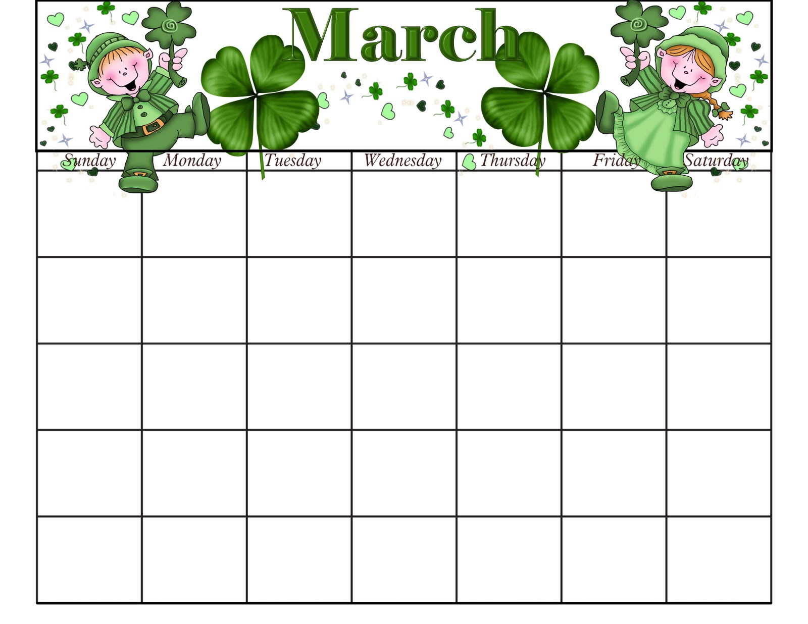 Patty Wraps March Calendar
