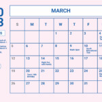 Pink March 2023 Calendar Google Docs Illustrator Word PSD
