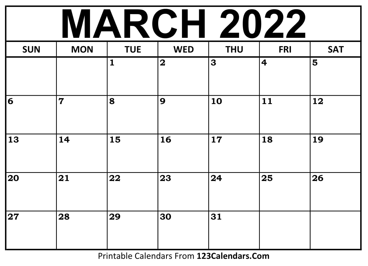 Printable March 2022 Calendar Templates 123Calendars