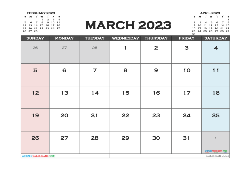 Printable March 2023 Calendar Free 12 Templates AriaATR Photos