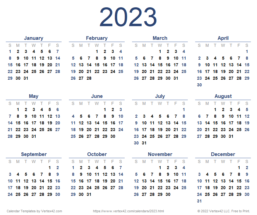 Printable Yearly Calendar 2023 Printable Word Searches