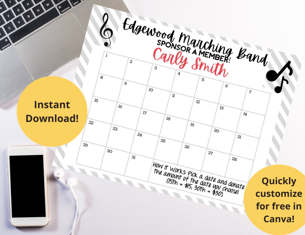School Band Calendar Fundraiser Marching Band Pick A Date To Etsy
