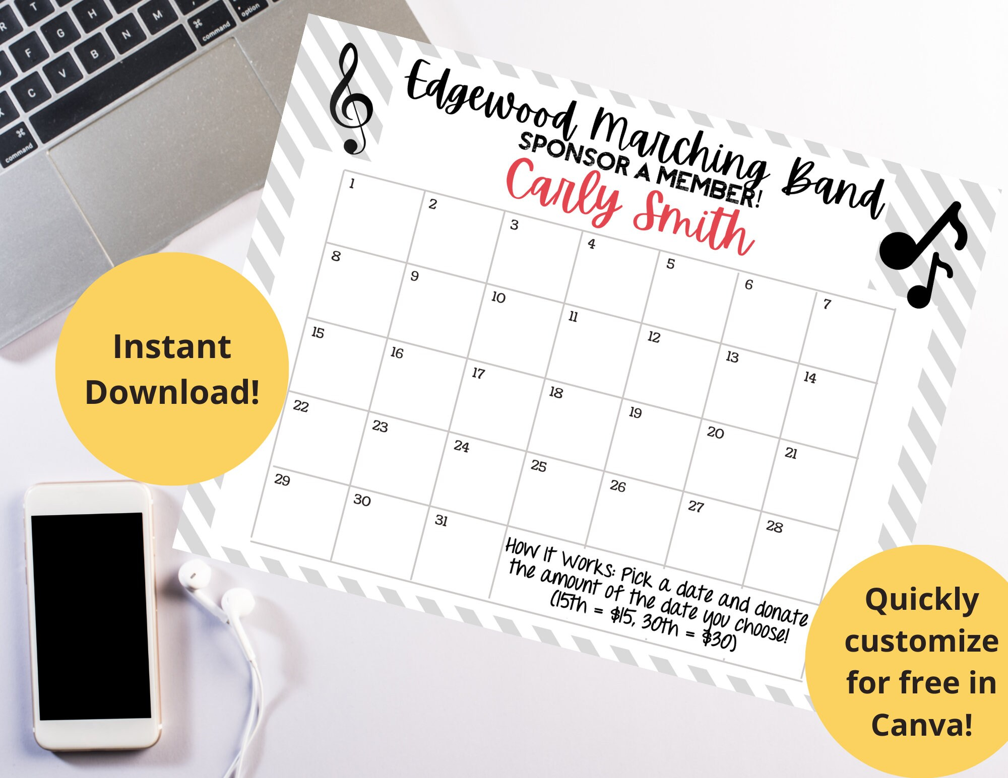 School Band Calendar Fundraiser Marching Band Pick A Date To Etsy